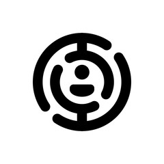 Aufkleber - A stylized depiction of a person icon centered within a circular maze design in solid black color on white