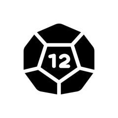 Poster - A black d twelve dice with white lines separating the sides and the number twelve in the center of the die