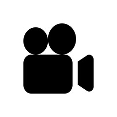 Poster - a simple black and white illustration of a vintage movie camera with two reels and a rectangular bod