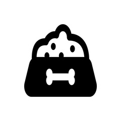 Poster - illustration of a dog bowl filled with food and a bone symbol, simple black and white graphic design