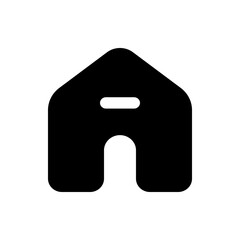 Poster - illustration of a stylized black house shape with rounded corners and a white doorway and window sha