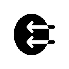 Fototapete - Two white arrows pointing left inside a black circle with rounded ends on the arrow shafts design icon