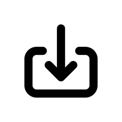 Fototapete - Black download icon featuring an arrow pointing downward into a square with an open top design element