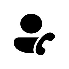 Poster - Icon of a person with a round head and a telephone receiver connected to their shoulder in black color