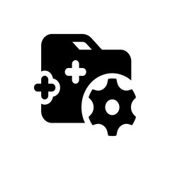 Poster - Black folder icon with a plus sign and a gear symbol indicating settings or configuration options available
