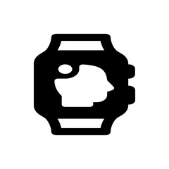 Poster - Black smartwatch displaying a white silhouette of a human head in profile on its rectangular screen face