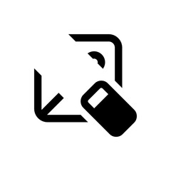 Poster - Black and white image showing a document with an arrow and a rectangular object on the lower right corner