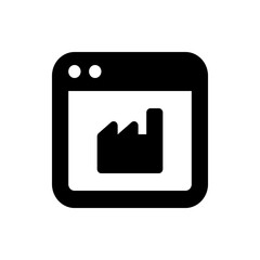 Poster - Black and white icon of a factory inside a rounded square with two circles in the upper left corner