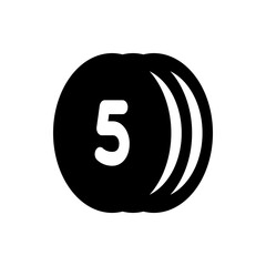 Poster - illustration of a black oval shape containing the number five and three curved lines in a simple des