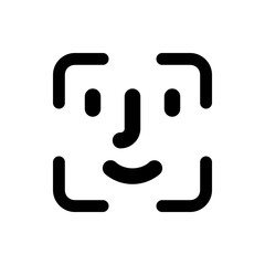 Poster - Black outline of a face with rounded corners and scanning frame for facial recognition technology use case