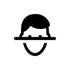 Poster - stylized depiction of a person with obscured face and smiling mouth in simple black lines design art