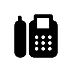 Fototapete - Illustration of a black landline phone with a handset, keypad, and display screen on a white background