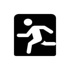 Poster - Illustration of a white stick figure running inside a black rounded square emergency exit sign design icon