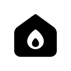 Poster - Black house shape with rounded corners containing a white flame drop in the center in a simple design