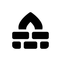 Poster - Illustration of a black fireplace with a flame on top and rectangular bricks forming the structure