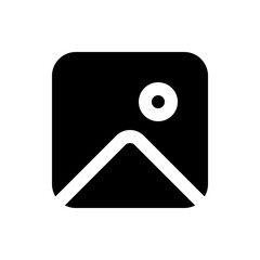 Poster - Black square icon with rounded corners containing a white mountain and circle in the upper right corner