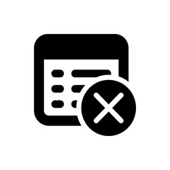Poster - black and white calendar icon with a delete or remove symbol over it in a simple vector style design