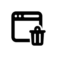 Poster - Black and white icon of a browser window with three dots and a trash can in the lower right corner