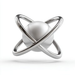 Fototapete - Abstract Silver Rings Orbiting Pearl Sphere 3D Render