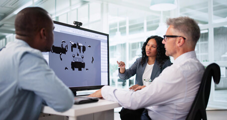 Poster - Team Of Engineers Designing Electric Vehicles In Office