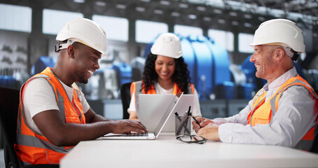 Poster - Diverse Team Of Engineers Inspecting Automation At Oil
