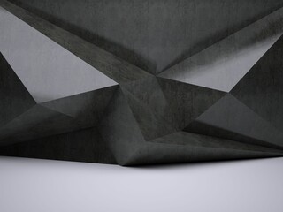 Poster - Faceted concrete structure is meeting pale floor featuring triangular facets with soft lighting