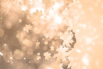 Poster - Abstract flat art showing maple leaf silhouettes drifting into warm gradient with bokeh sparkles