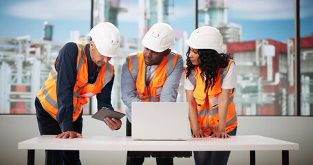 Poster - Hardworking Industrial Engineers Using Laptop
