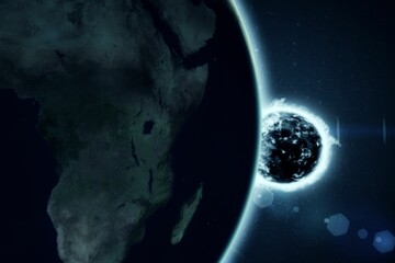 Wall Mural - Large fire ball of the sun with earth