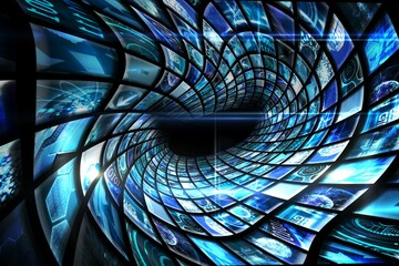 Poster - Vortex of digital screens in blue