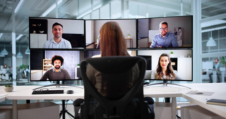 Poster - Virtual Online Solutions Conference: Young Woman Holds Video Interview