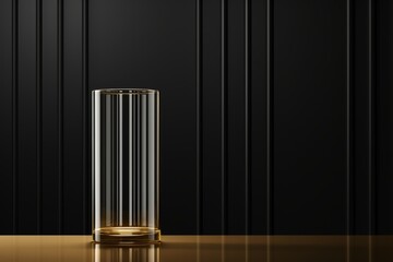 Poster - Minimalist glass design with bright gold lines on a black background, ideal for text placement