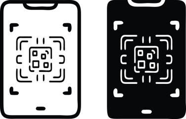 Poster - Minimalist Line Art Smartphone Scanning QR Code Vector Illustration