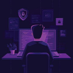 Poster - A man before laptop with shield and lock on the screen