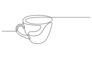 Poster - Coffee cup continuous line sketch tea icon cafe sketch drink single art outline mug logo food. Doodle cup line abstract background breakfast steam morning coffee design symbol. Vector illustration