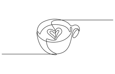 Poster - Coffee cup continuous line sketch tea icon cafe sketch drink single art outline mug logo food. Doodle cup line abstract background breakfast steam morning coffee design symbol. Vector illustration