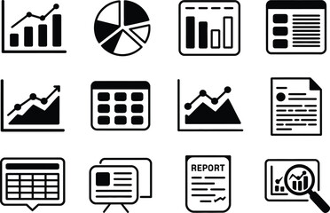 Poster - Black and White Business Data Charts Graphs Icons Set