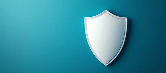 Poster - Minimalist shield design on teal background symbolizes protection and security. This abstract representation evokes feelings of safety and trust, making it ideal for various applications