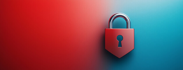 Poster - Red padlock icon on gradient background, symbolizing security and protection. sleek design conveys sense of safety and digital security in modern context