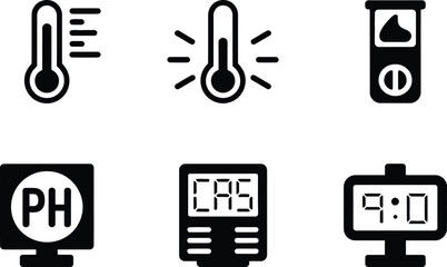 Poster - Black Glyph Icons Set Temperature P H Meter Clock thermometer