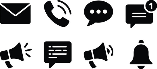 Poster - Black Communication Icons Set Email Phone Message Notification