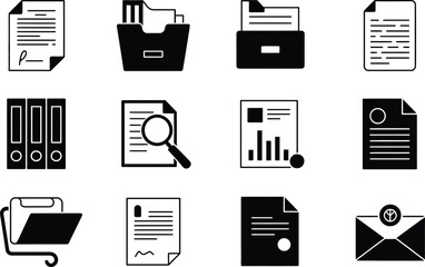 Poster - Black and White Document Icons File Folders Papers