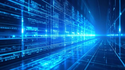 Fototapete - Futuristic Digital Network Abstract Visualizing Data Information Technology in Blue Light