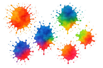 Poster - Set of rainbow watercolor splashes with transparent background, perfect for adding a touch of color to any design project