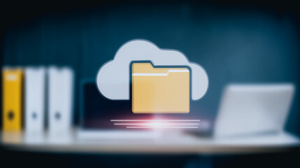 Fototapete - Digital Cloud Data Storage: The image of digital cloud data storage. This image showing the modern concept of cloud computing and data security.