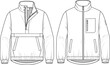 © Titan - Cad drawing flat vector illustration of men’s technical windbreaker jacket with zipper, pockets, high neck, elastic cuffs, modern outerwear design