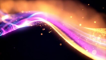 Fototapete - Abstract Glowing Waves Of Energy Flowing Across Dark Background With Digital Particles