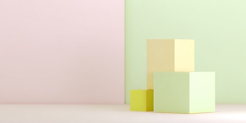 Poster - Geometric shapes in pastel colored scene