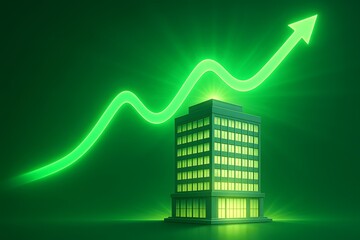 Poster - Green Growth Concept with Building and Upwards Arrow Illustration