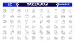 © artshuvo - Takeaway Outline icon set. Fast food outline icons. Fast food vector icon line set. Burger sandwich pizza hot dog cola coffee sweets.